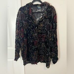 Vintage Bridgetown Collection Velvet Burnout Paisley Button-Down Shirt,2X